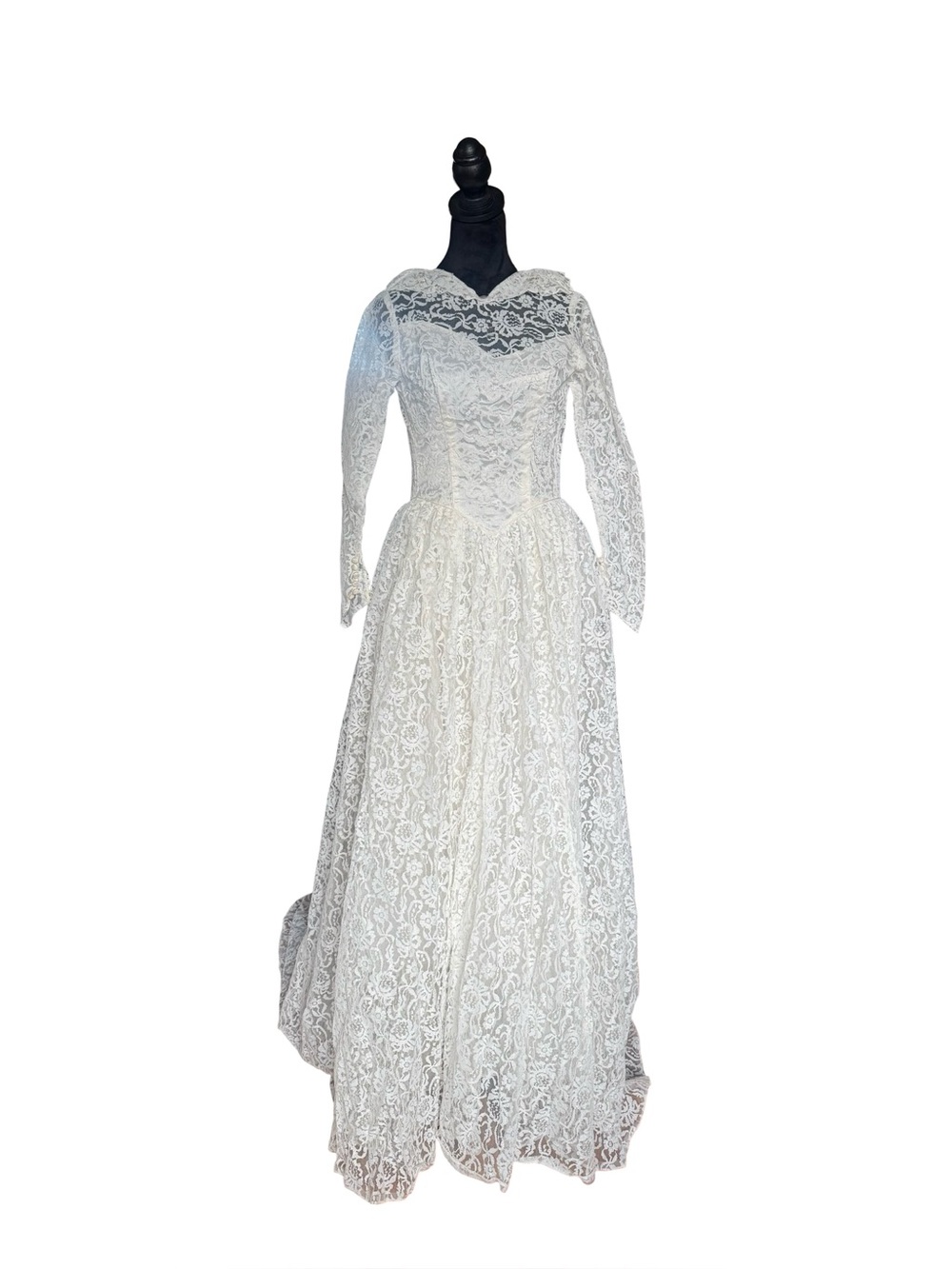 1950s Vintage Lace Wedding Dress Long Sleeve Bridal Gown Train Rare